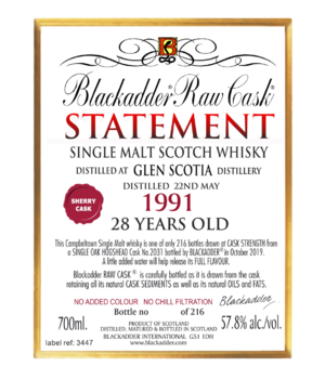 Glen Scotia 1991 28y Barc (Blackadder Statement)