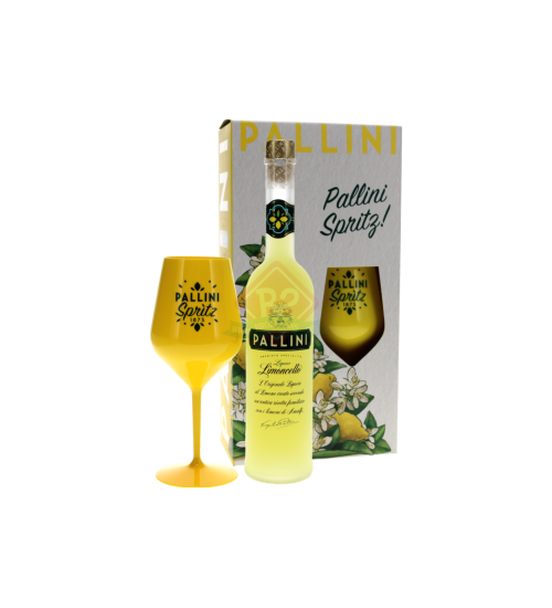 Pallini Limoncello 50cl + Yellow Spritz Glass Incl. Box